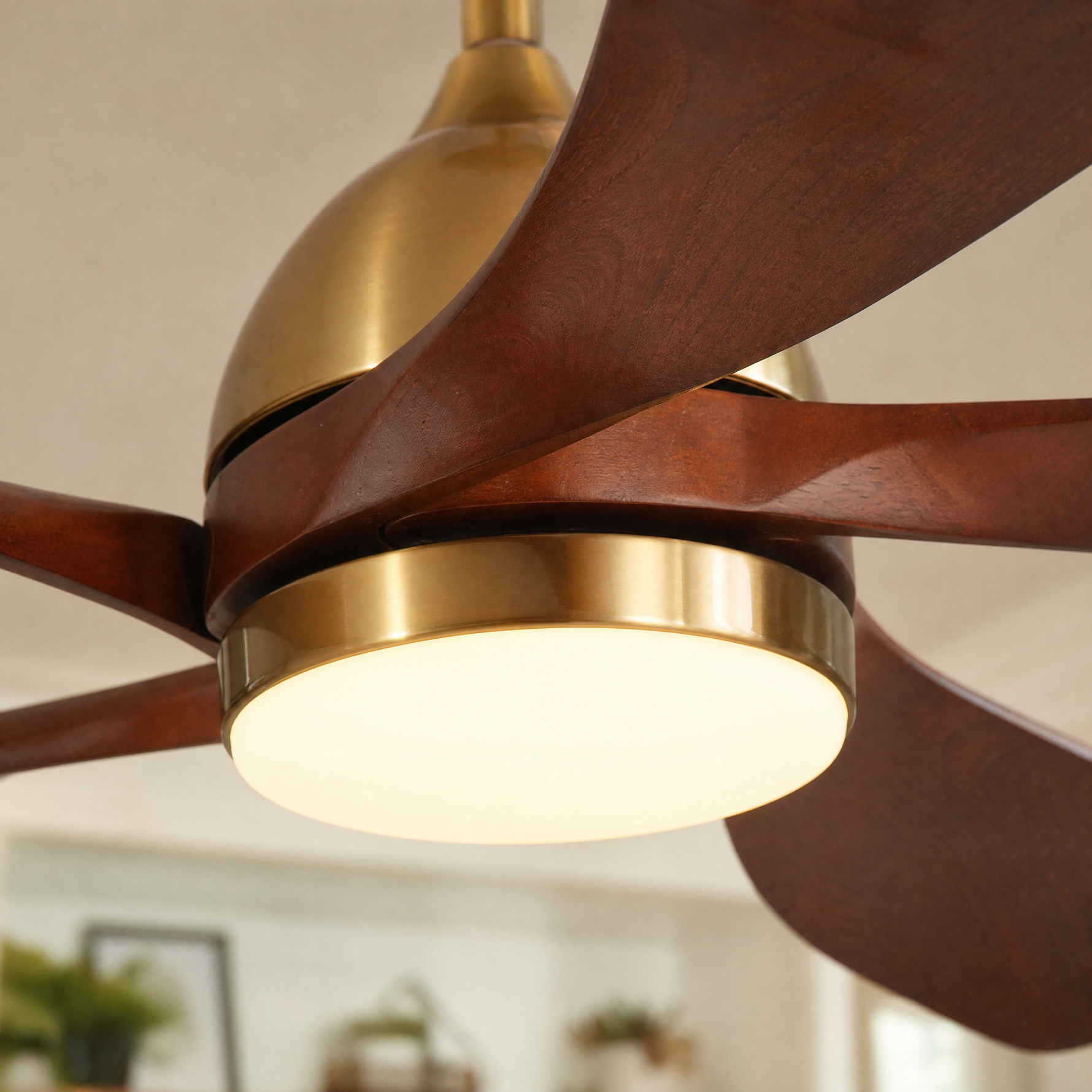 52" Wood Blade Ceiling Fan with Integrated LED Disc Light