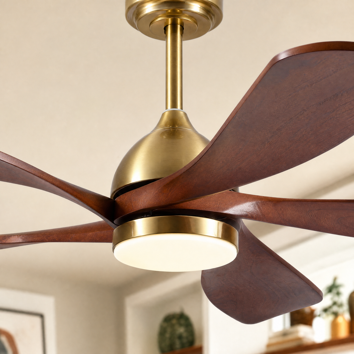52" Wood Blade Ceiling Fan with Integrated LED Disc Light