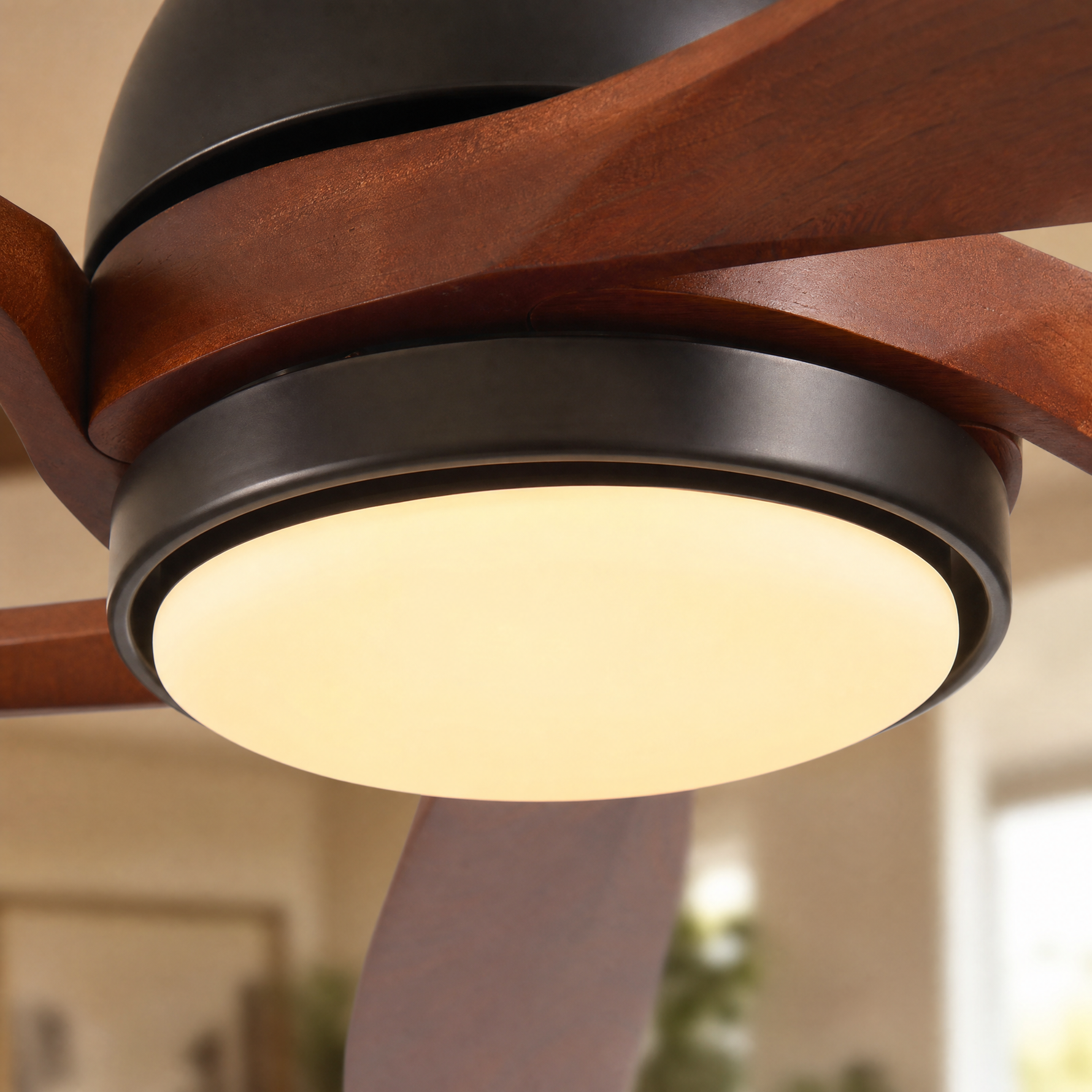 52" Wood Blade Ceiling Fan with Integrated LED Disc Light