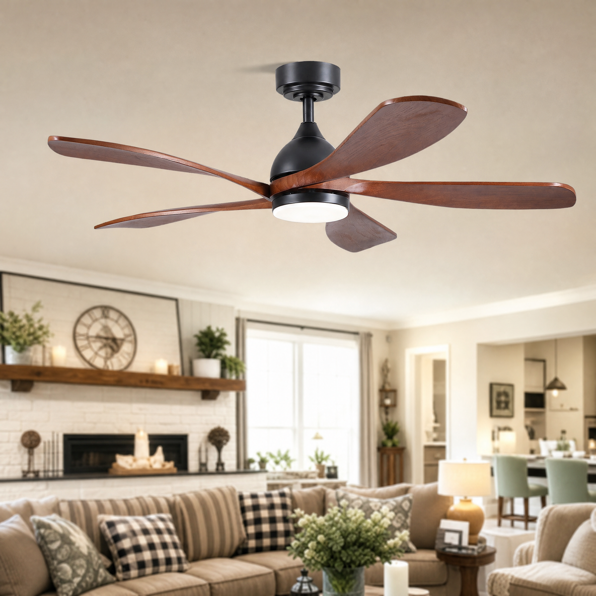 52" Wood Blade Ceiling Fan with Integrated LED Disc Light