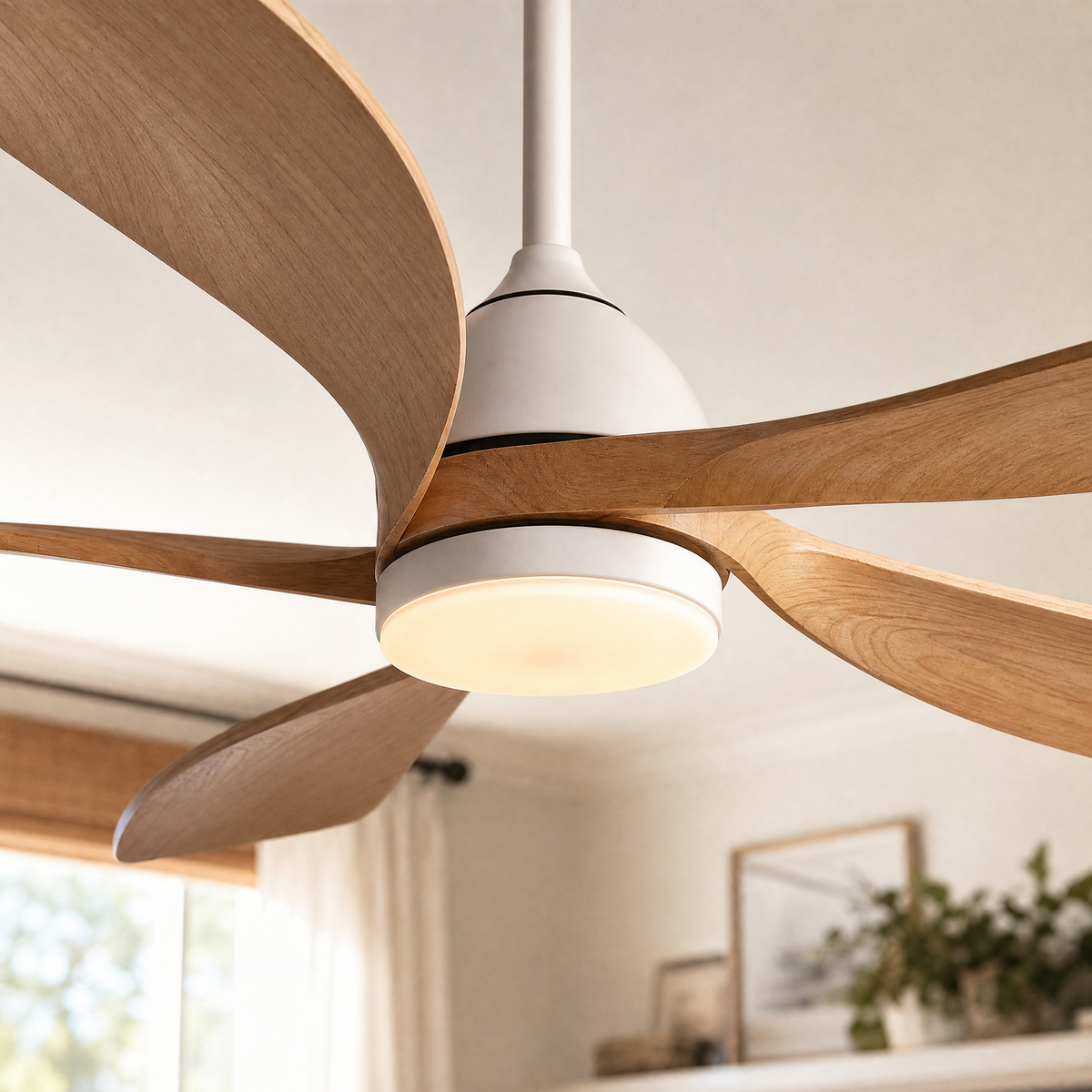 52" Wood Blade Ceiling Fan with Integrated LED Disc Light