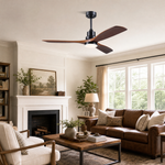 52" Wood Blade Downrod Ceiling Fan with Integrated LED Disc Light