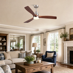 52" Wood Blade Downrod Ceiling Fan with Integrated LED Disc Light