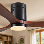 52" Wood Blade Flush Mount Ceiling Fan with LED Disc Light