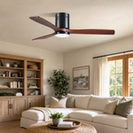 52" Wood Blade Flush Mount Ceiling Fan with LED Disc Light