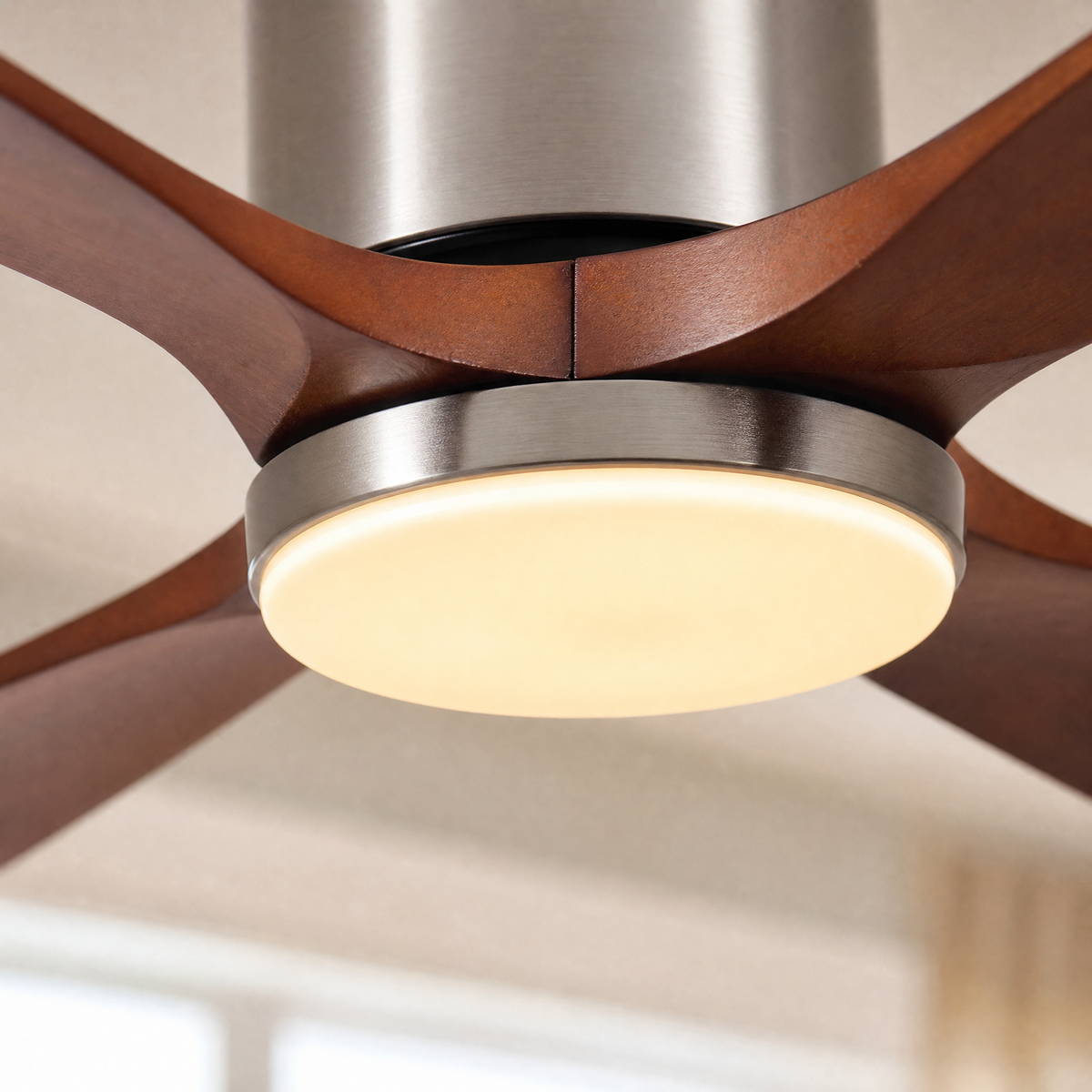 52" Wood Blade Flush Mount Ceiling Fan with LED Disc Light