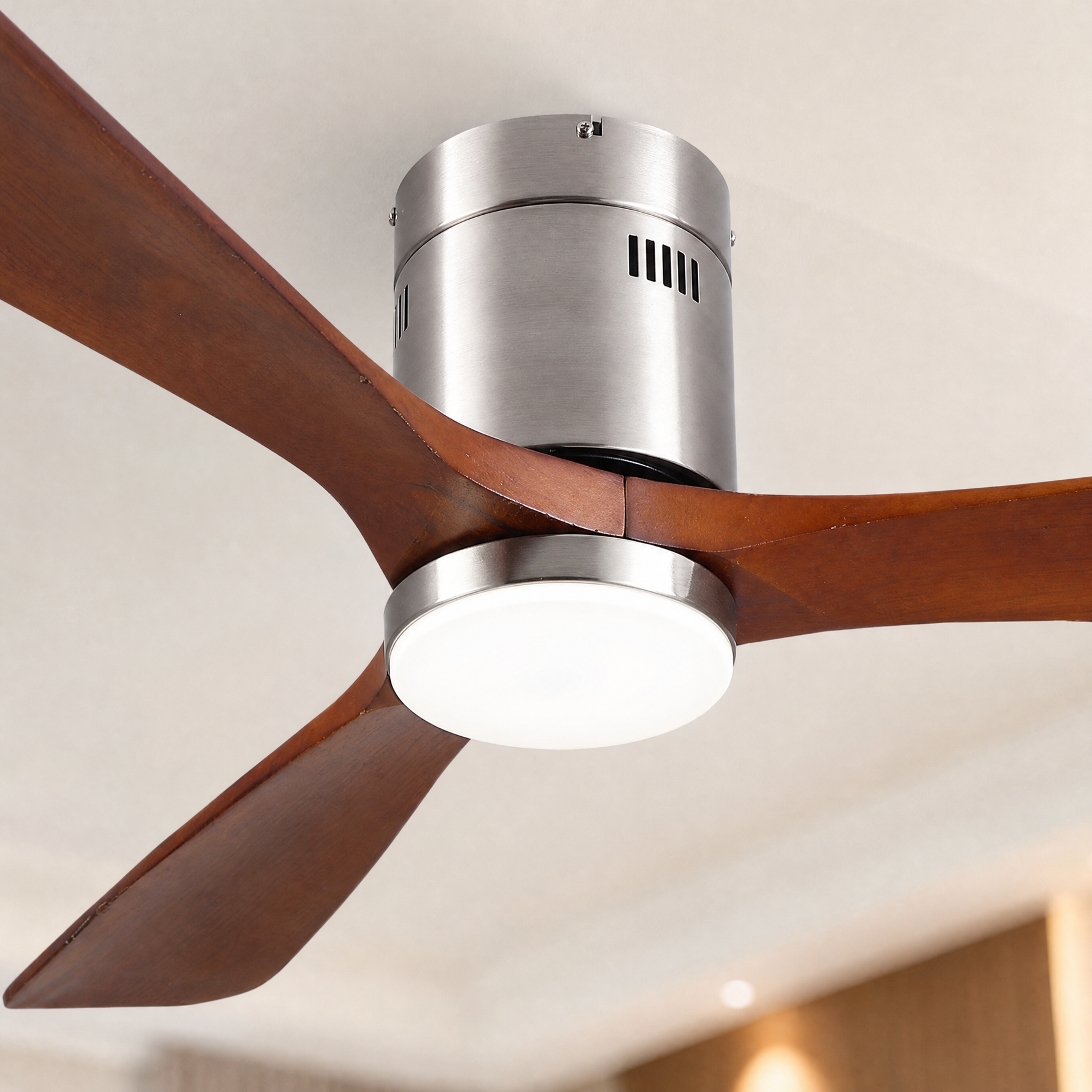 52" Wood Blade Flush Mount Ceiling Fan with LED Disc Light