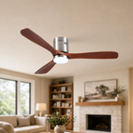 52" Wood Blade Flush Mount Ceiling Fan with LED Disc Light