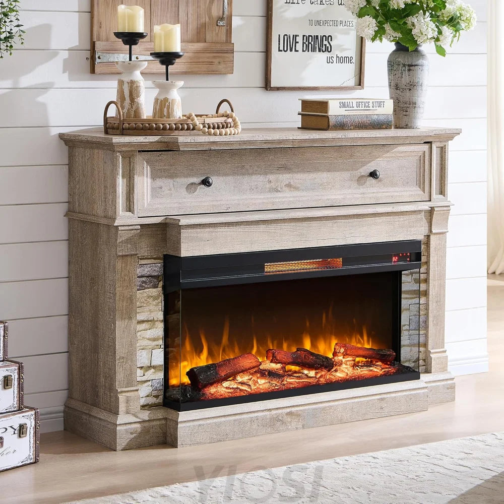 OKD 52" Electric Fireplace TV Stand with 3-Side Glass