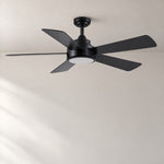 52" Matte Black Ceiling Fan with 3-Color Dimmable LED – lights off