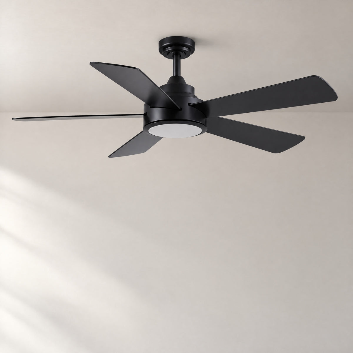 52" Matte Black Ceiling Fan with 3-Color Dimmable LED – lights off