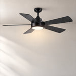 52" Matte Black Ceiling Fan with 3-Color Dimmable LED – lights on