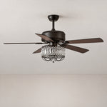 52" Retro Wood Blade Ceiling Fan with Crystal Drum Light – lights off