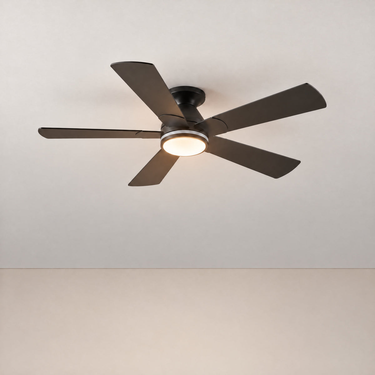 52" Reversible Wood Blade Flush Mount Ceiling Fan – lights on
