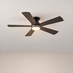 52" Reversible Wood Blade Flush Mount Ceiling Fan – lights on
