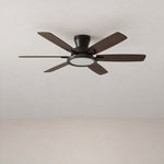 52" RGB Dark Wood Grain Flush Mount Ceiling Fan – lights off