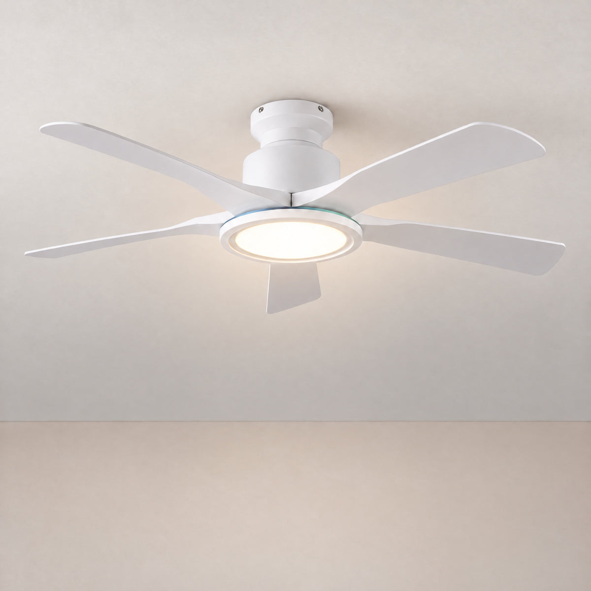 52" Slim Curved Blade Flush Mount Ceiling Fan with RGB Halo