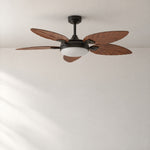 52" Tropical Walnut Leaf Blade Ceiling Fan with LED Dome – lights off