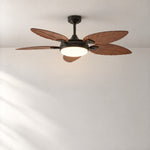 52" Tropical Walnut Leaf Blade Ceiling Fan with LED Dome – lights on