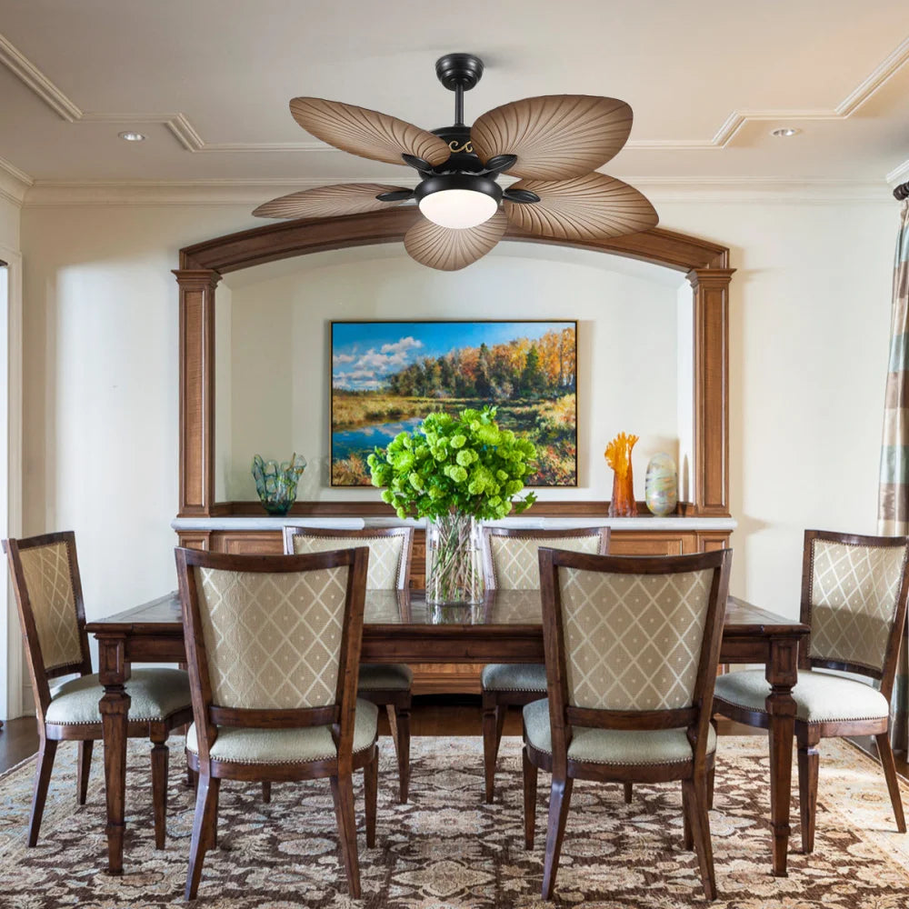 52-Inch Vintage Banana Leaf Ceiling Fan with Adjustable LED Light ceiling light