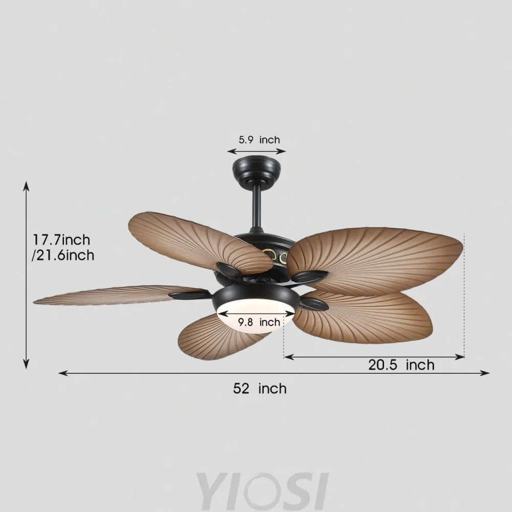 52-Inch Vintage Banana Leaf Ceiling Fan with Adjustable LED Light ceiling light