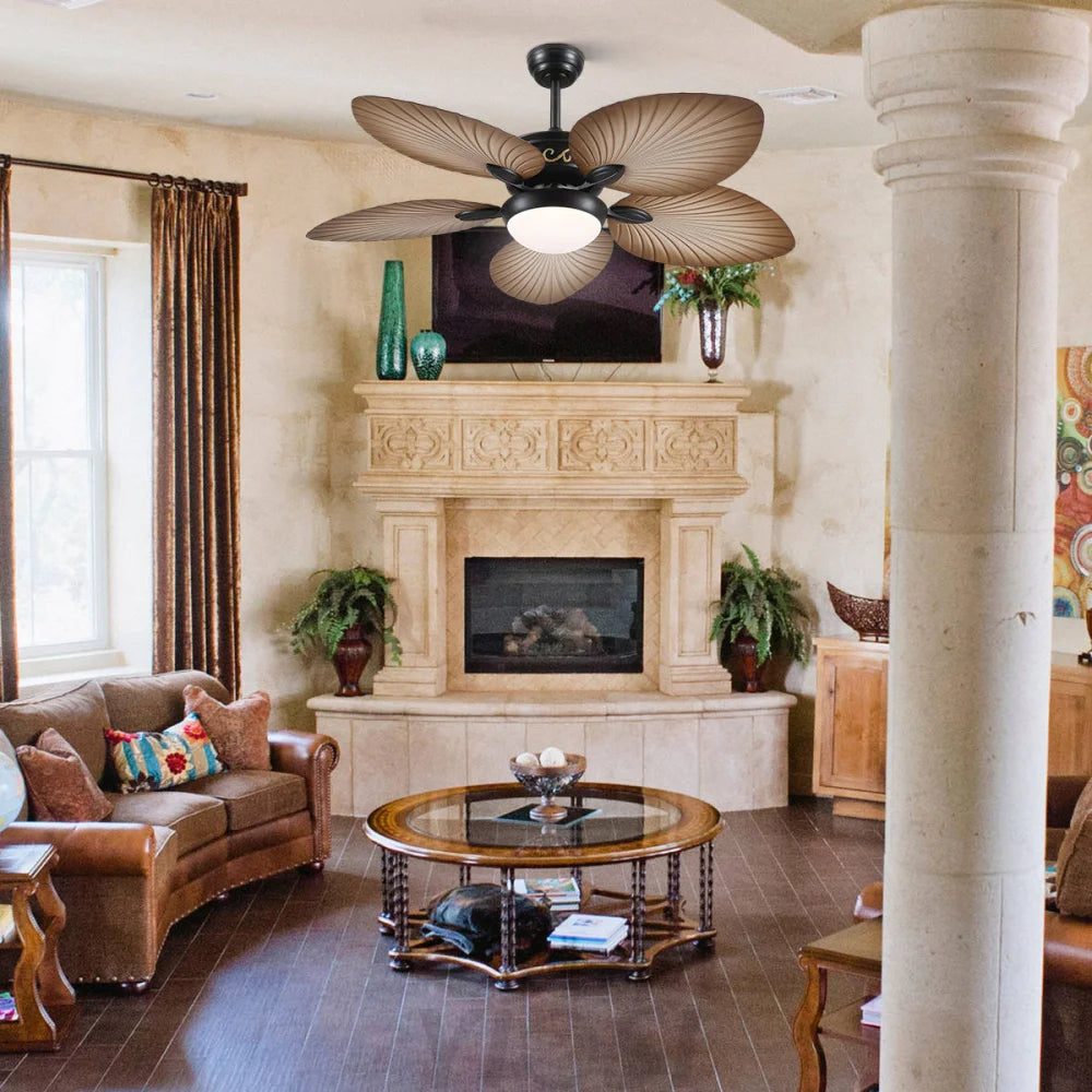 52-Inch Vintage Banana Leaf Ceiling Fan with Adjustable LED Light ceiling light