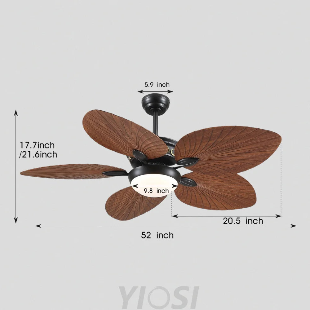 52-Inch Vintage Banana Leaf Ceiling Fan with Adjustable LED Light ceiling light