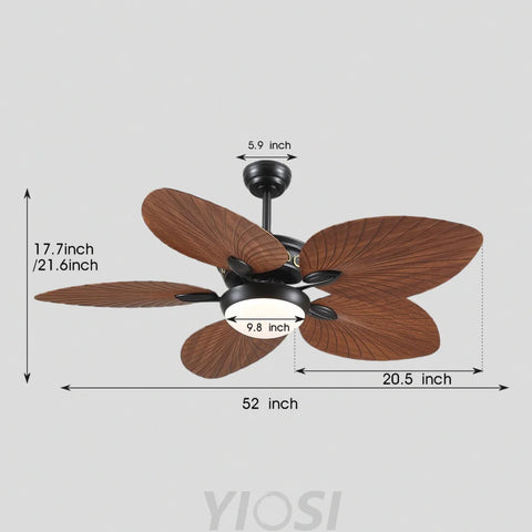 52-Inch Vintage Banana Leaf Ceiling Fan with Adjustable LED Light ceiling light