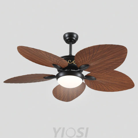 52-Inch Vintage Banana Leaf Ceiling Fan with Adjustable LED Light Brown ceiling light