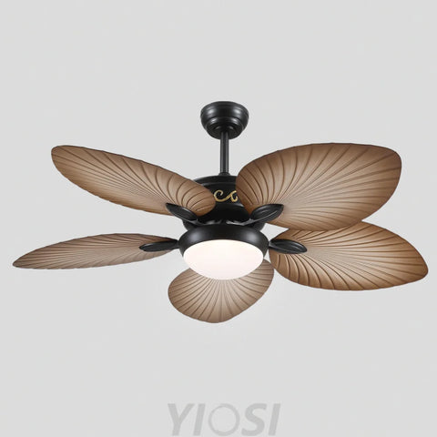 52-Inch Vintage Banana Leaf Ceiling Fan with Adjustable LED Light Light Wood ceiling light