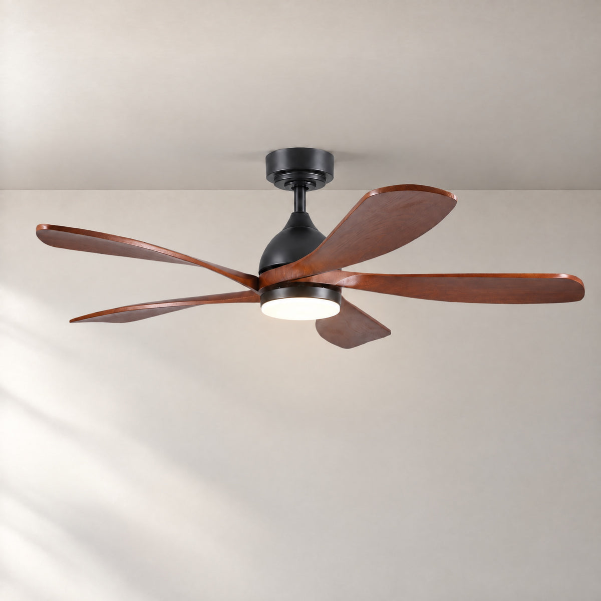 Yiosi Modern 52-Inch Wood Ceiling Fan with Dimmable LED Light – lights on