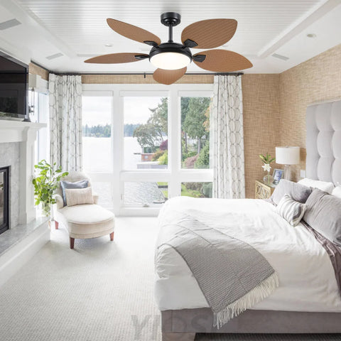 52’’ Tropical Style Outdoor Ceiling Fan with Palm Leaf Blades Dimmable LED & Remote Control Ceiling Lights
