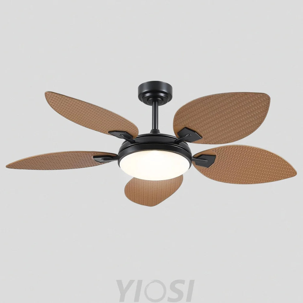52’’ Tropical Style Outdoor Ceiling Fan with Palm Leaf Blades Dimmable LED & Remote Control Ceiling Lights