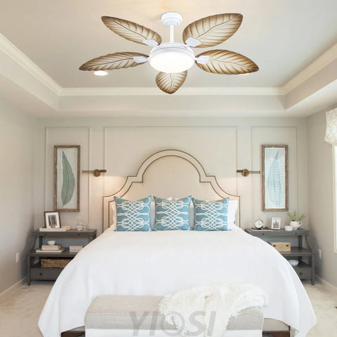 52’’ Tropical Wood Grain Ceiling Fan with Palm Leaf Blades Dimmable LED & Remote Control Ceiling Lights