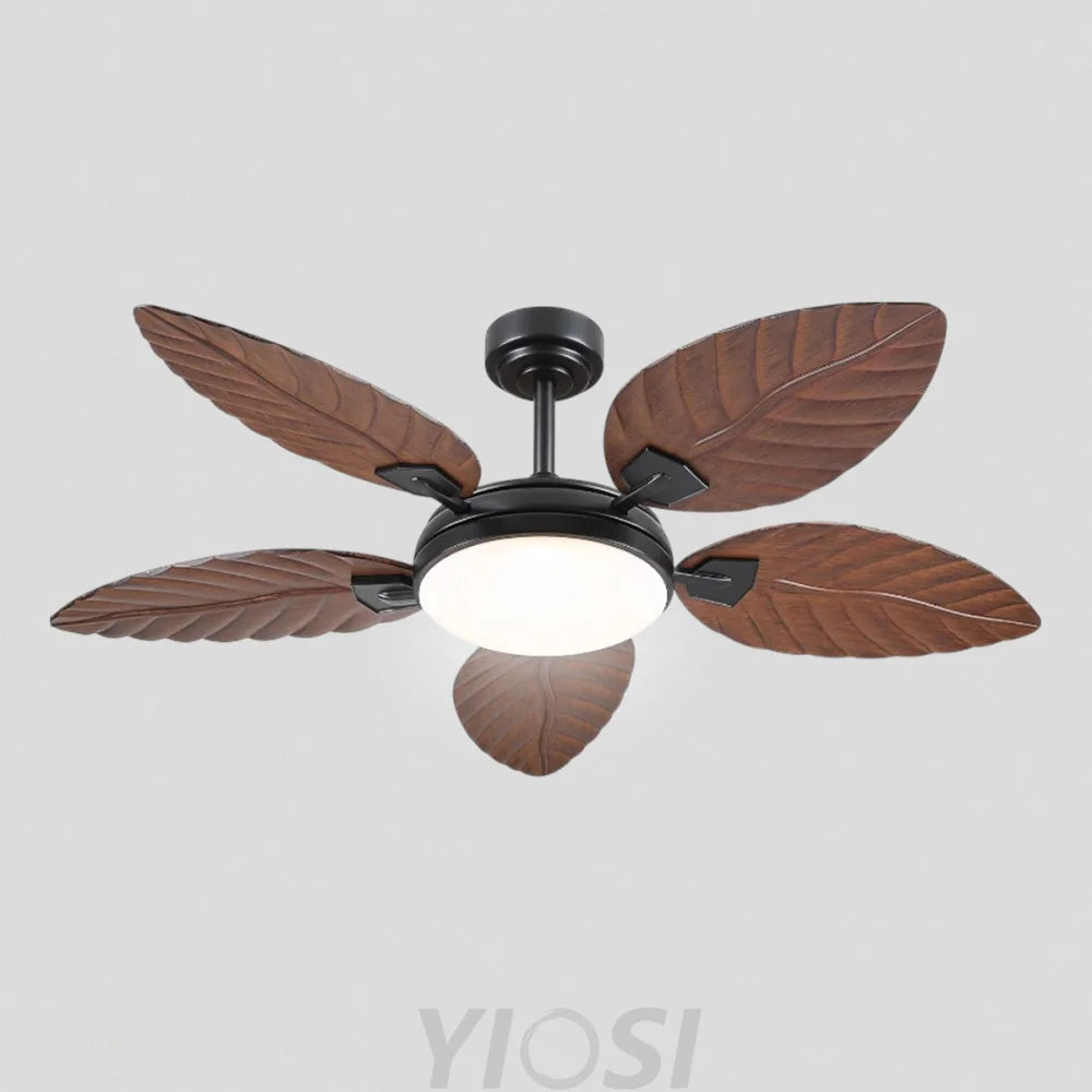 52’’ Tropical Wood Grain Ceiling Fan with Palm Leaf Blades Dimmable LED & Remote Control Ceiling Lights