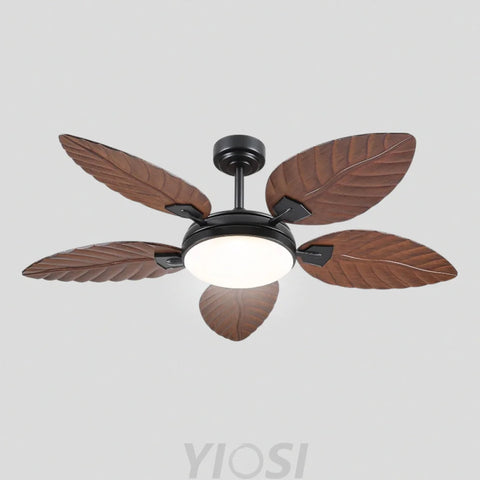 52’’ Tropical Wood Grain Ceiling Fan with Palm Leaf Blades Dimmable LED & Remote Control Ceiling Lights
