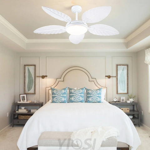 52’’ Tropical Wood Grain Ceiling Fan with Palm Leaf Blades Dimmable LED & Remote Control Ceiling Lights