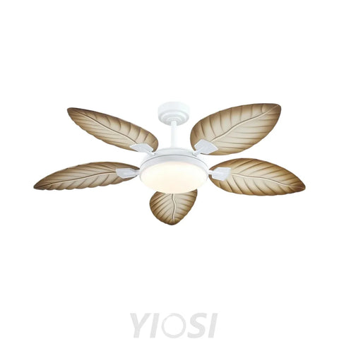 52’’ Tropical Wood Grain Ceiling Fan with Palm Leaf Blades Dimmable LED & Remote Control Wood Grain Ceiling Lights