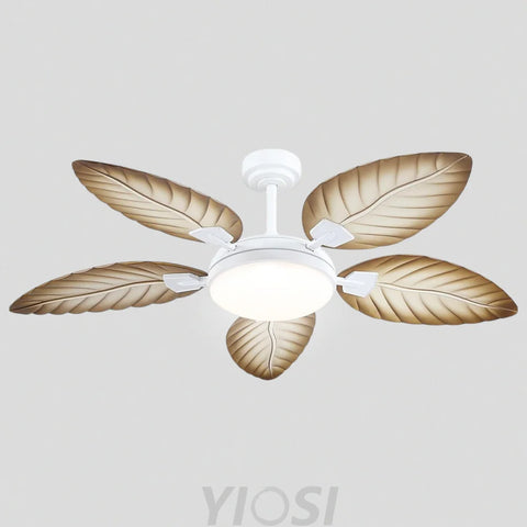 52’’ Tropical Wood Grain Ceiling Fan with Palm Leaf Blades Dimmable LED & Remote Control Ceiling Lights