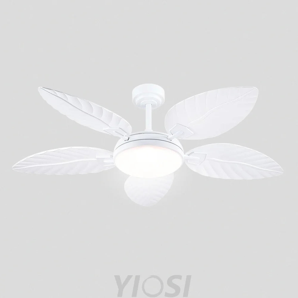 52’’ Tropical Wood Grain Ceiling Fan with Palm Leaf Blades Dimmable LED & Remote Control Ceiling Lights