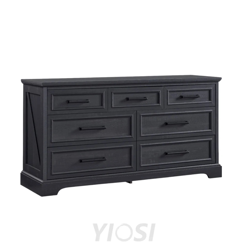 52’’ Wide Farmhouse 7-Drawer Dresser | Black Chest of Drawers