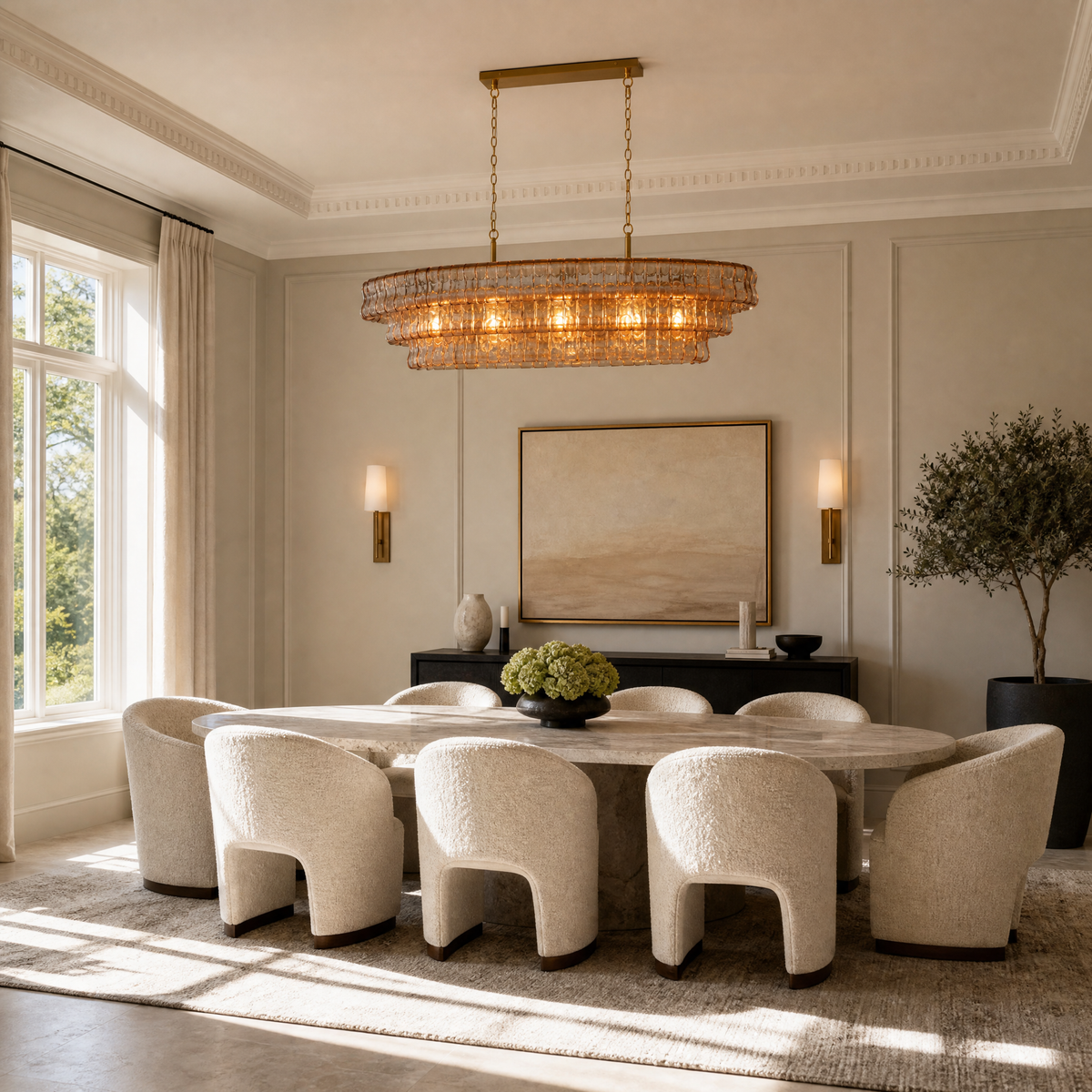 53.7" Hook Plate Glass Linear Chandelier
