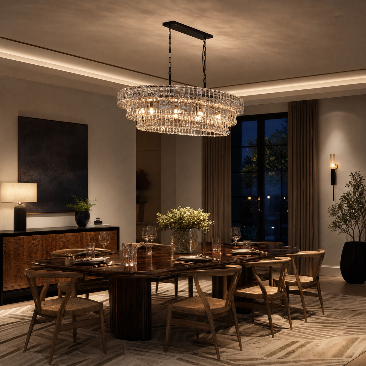 53.7" Hook Plate Glass Linear Chandelier