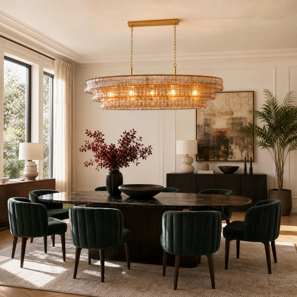53.7" Hook Plate Glass Linear Chandelier