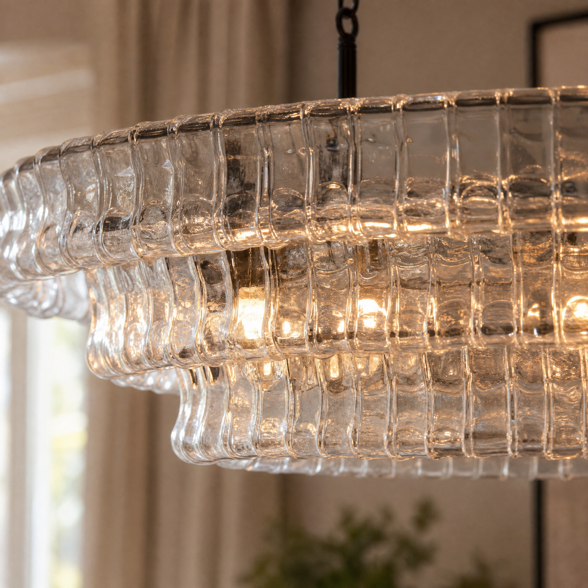 53.7" Hook Plate Glass Linear Dining Chandelier