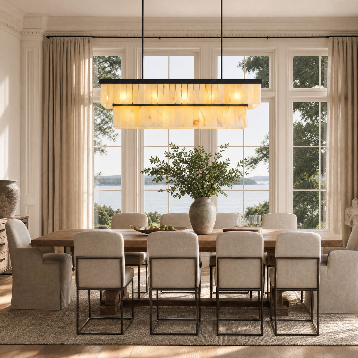 54'' 2-Tier Linear Natural Alabaster Chandelier