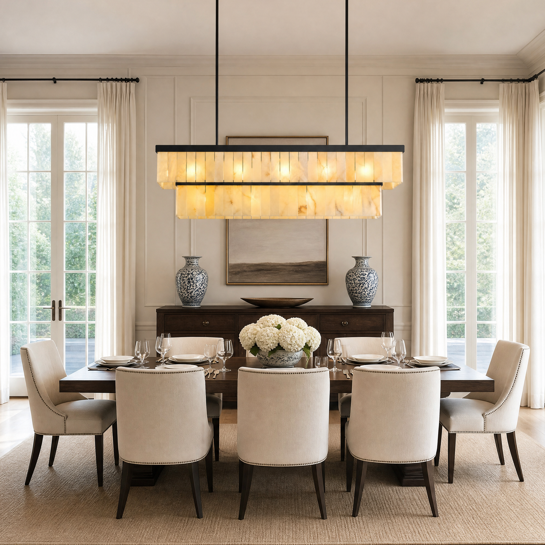 54'' 2-Tier Linear Natural Alabaster Chandelier