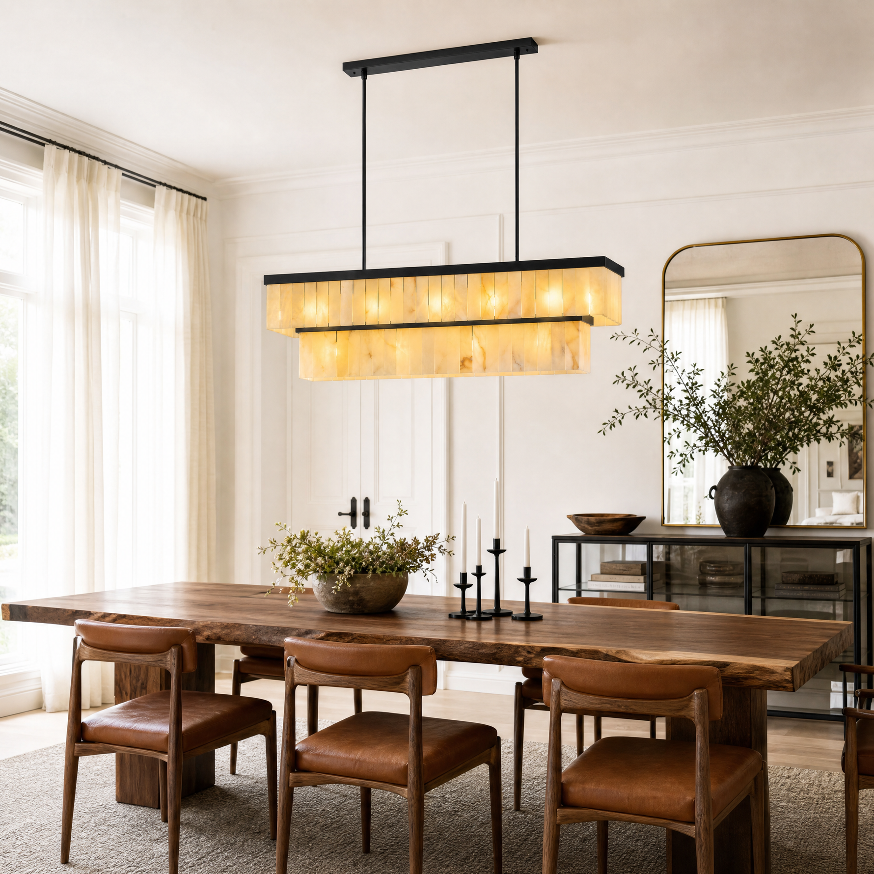 54'' 2-Tier Linear Natural Alabaster Chandelier
