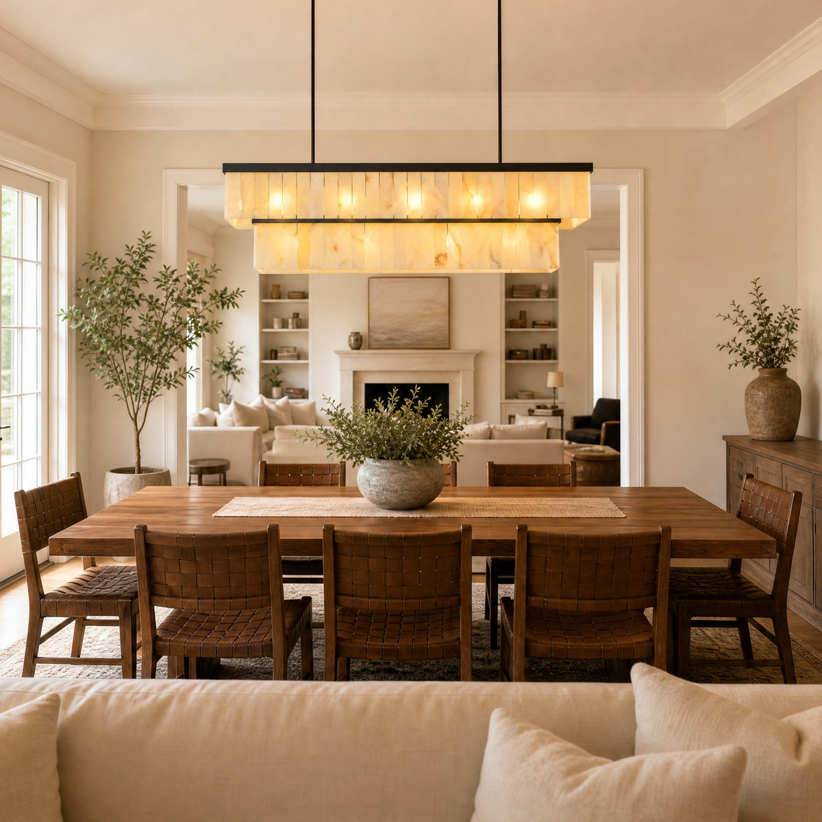 54'' 2-Tier Linear Natural Alabaster Chandelier