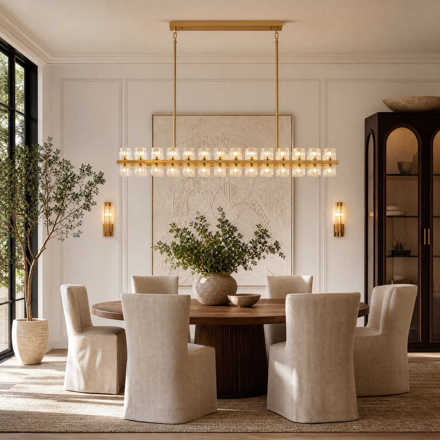 54" Crystal Brass Rectangular Chandelier